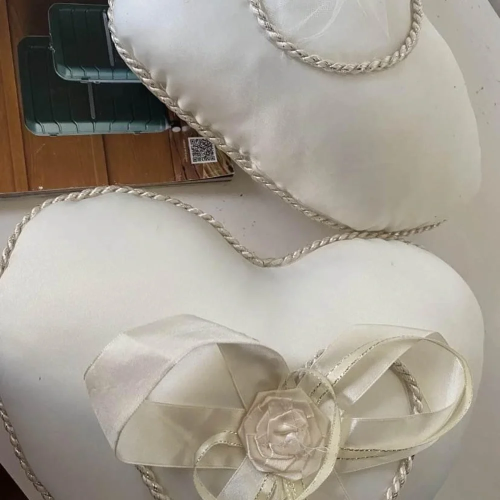 Heart Ring Pillow Wedding 2pcs like new white